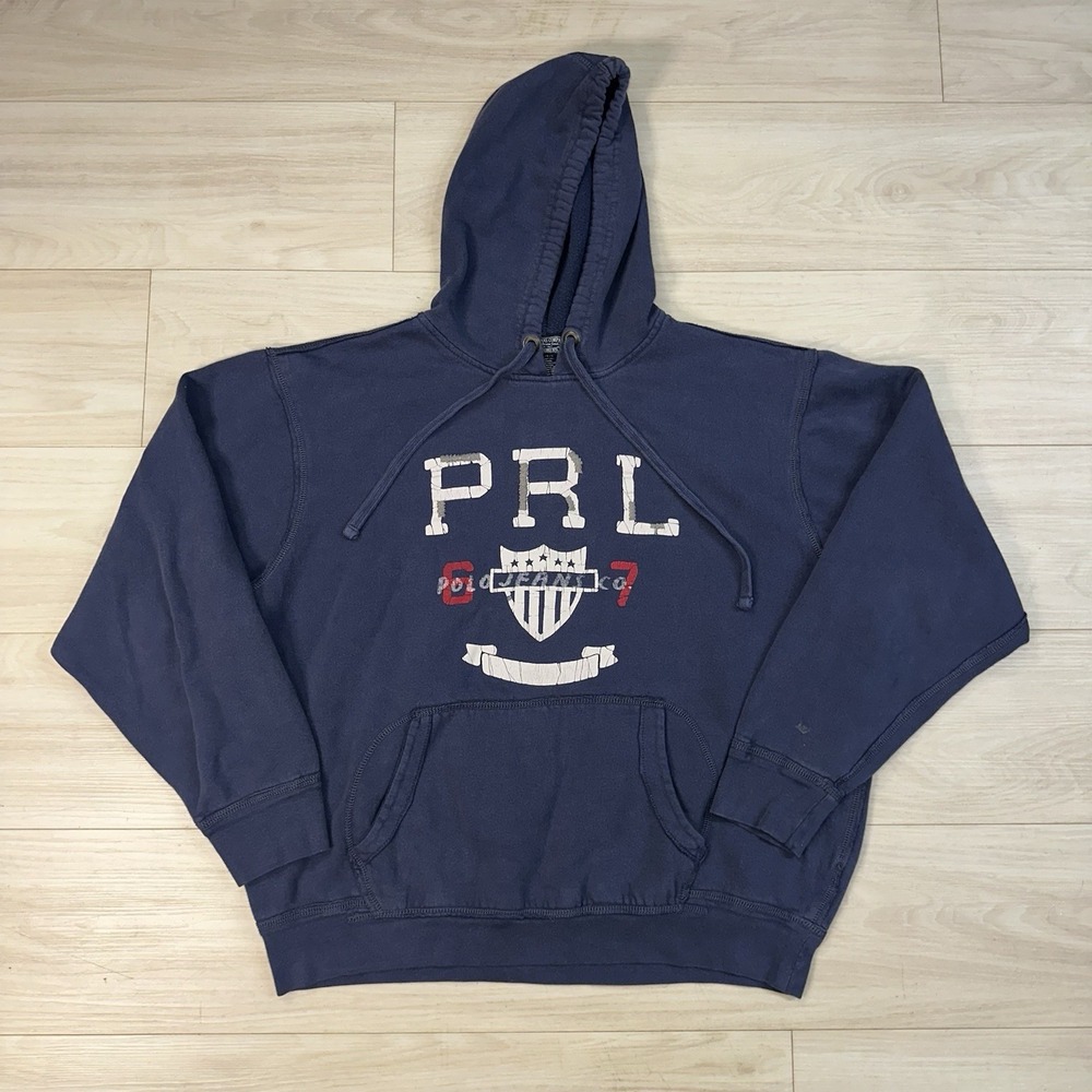 Vintage Polo Ralph Lauren PRL Jeans Hoodie Men's Size XL Navy Blue Pullover‎